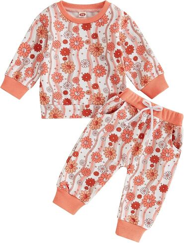 Fernvia Toddler Baby Girl Clothes 3 6 9 12 18 24 Months Printed Long Sleeve Sweatshirt Top & Pants Set Fall Winter Outfits in Saudi Arabia