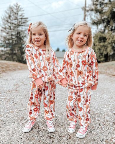 Fernvia Toddler Baby Girl Clothes 3 6 9 12 18 24 Months Printed Long Sleeve Sweatshirt Top & Pants Set Fall Winter Outfits in Saudi Arabia