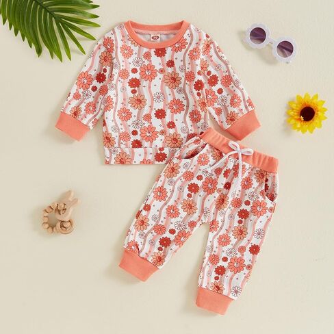 Fernvia Toddler Baby Girl Clothes 3 6 9 12 18 24 Months Printed Long Sleeve Sweatshirt Top & Pants Set Fall Winter Outfits in Saudi Arabia