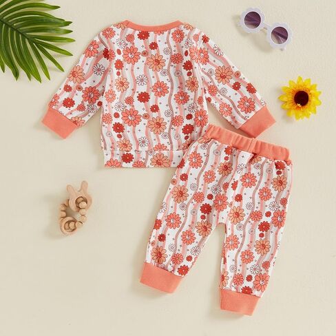 Fernvia Toddler Baby Girl Clothes 3 6 9 12 18 24 Months Printed Long Sleeve Sweatshirt Top & Pants Set Fall Winter Outfits in Saudi Arabia