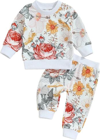 Fernvia Toddler Baby Girl Clothes 3 6 9 12 18 24 Months Printed Long Sleeve Sweatshirt Top & Pants Set Fall Winter Outfits in Saudi Arabia