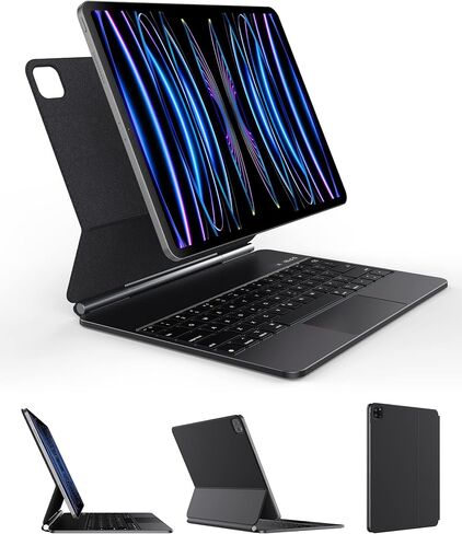 حافظة لوحة مفاتيح مغناطيسية متوافقة مع iPad Pro 11 بوصة 2022/2021/2020/2018، [تنبيه ذكي] [لوحة لمس حساسة] [حامل ناتئ عائم] غطاء حافظة لوحة مفاتيح ذكية لاسلكية سهل الضبط، أسود in Saudi Arabia