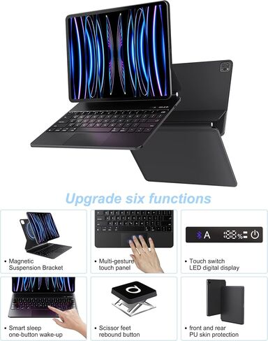 حافظة لوحة مفاتيح مغناطيسية متوافقة مع iPad Pro 11 بوصة 2022/2021/2020/2018، [تنبيه ذكي] [لوحة لمس حساسة] [حامل ناتئ عائم] غطاء حافظة لوحة مفاتيح ذكية لاسلكية سهل الضبط، أسود in Saudi Arabia