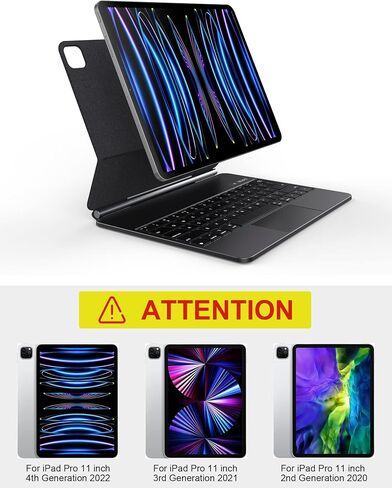 حافظة لوحة مفاتيح مغناطيسية متوافقة مع iPad Pro 11 بوصة 2022/2021/2020/2018، [تنبيه ذكي] [لوحة لمس حساسة] [حامل ناتئ عائم] غطاء حافظة لوحة مفاتيح ذكية لاسلكية سهل الضبط، أسود in Saudi Arabia