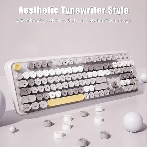 2.4G Wireless Keyboard and Mouse Combo Aesthetic Typewriter Style Membrane Silent 105-Key Full Size Colorful Retro Round Keycaps Ergonomic for Win/Mac/Office/Gaming, AA/AAA Batteries, Green in Kuwait