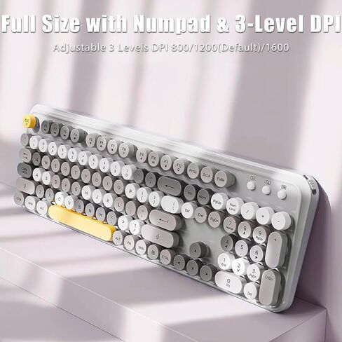2.4G Wireless Keyboard and Mouse Combo Aesthetic Typewriter Style Membrane Silent 105-Key Full Size Colorful Retro Round Keycaps Ergonomic for Win/Mac/Office/Gaming, AA/AAA Batteries, Green in Kuwait