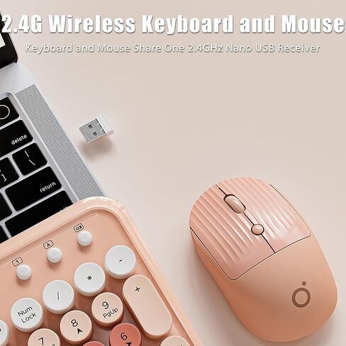 2.4G Wireless Keyboard and Mouse Combo Aesthetic Typewriter Style Membrane Silent 105-Key Full Size Colorful Retro Round Keycaps Ergonomic for Win/Mac/Office/Gaming, AA/AAA Batteries, Green in Kuwait