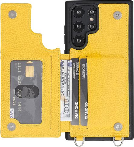 Bayelon Leather Crossbody Phone Case Compatible with Samsung Galaxy S22 Ultra, Full Grain Leather Card Holder Case with Leather Shoulder Strap (Floater Black) in Saudi Arabia