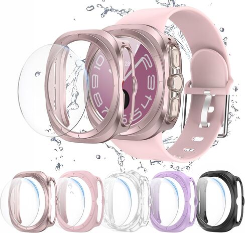 BHARVEST [5+5 Pack] Galaxy Watch 7 40mm Screen Protector, Waterproof Case Protective Cover+Tempered Glass Screen Protector Ultra-Thin Hard PC Guard Bumper For Samsung Galaxy Watch 7 40mm Women in Saudi Arabia