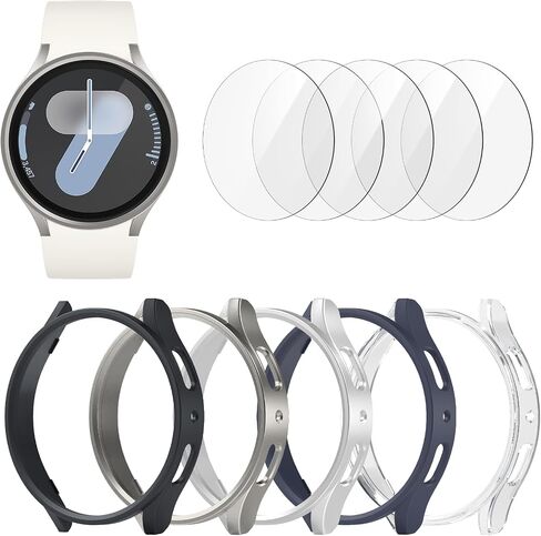 BHARVEST [5+5 Pack] Galaxy Watch 7 40mm Screen Protector, Waterproof Case Protective Cover+Tempered Glass Screen Protector Ultra-Thin Hard PC Guard Bumper For Samsung Galaxy Watch 7 40mm Women in Saudi Arabia