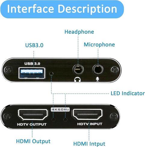 Video Capture Card,USB A or C 3.0 Capture Card,HDMI (Input 4K 60Hz) to USB Audio Video Recording (1080P 60Hz, 2K 30Hz) for Teaching,Broadcasting,Gaming,Streaming,Video Conference (SS-VCC1-2Ka) in Kuwait