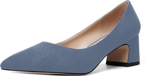 Womens Block Office Slip On Casual Suede Pointed Toe Chunky Low Heel Pumps Shoes 2 Inch in Kuwait