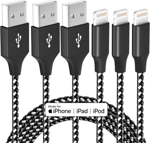 MenoSupp 3 Pack 10 FT iPhone Charger Fast Charging Cord MFi Certified Lightning Cable Nylon Braided iPhone Charger Cord Compatible with iPhone 14 13 12 11 Pro Max XR XS X 8 7 6 Plus SE and More in Kuwait