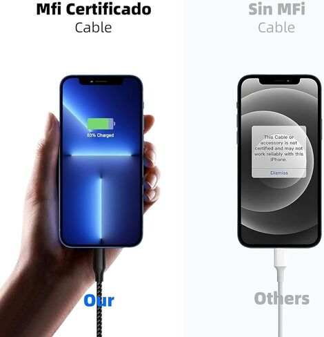 MenoSupp 3 Pack 10 FT iPhone Charger Fast Charging Cord MFi Certified Lightning Cable Nylon Braided iPhone Charger Cord Compatible with iPhone 14 13 12 11 Pro Max XR XS X 8 7 6 Plus SE and More in Kuwait