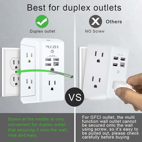 Surge Protector Power Strip, USB Wall Charger with Night Light, NUOZHI 5-Outlet Extender with 4 USB Ports(1USB C), 1680 Joules Multi Plug Outlet with Spaced Outlets for Home, Office, ETL, White in Kuwait