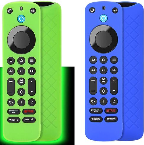 Pinowu Remote Cover Case (2pcs, Glow in The Dark) Compatible with Firetv Voice Remote Pro (2022 Released), Anti Slip Shockproof Silicone Sleeve with Wrist Strap (Green & Sky Blue) in Kuwait