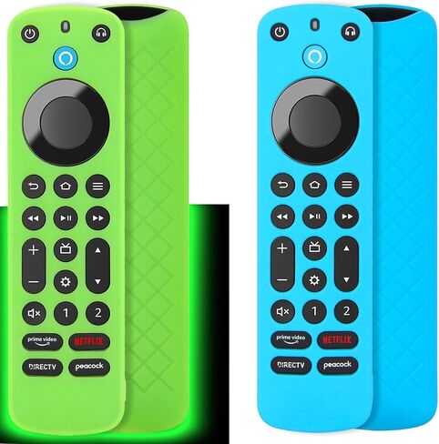 Pinowu Remote Cover Case (2pcs, Glow in The Dark) Compatible with Firetv Voice Remote Pro (2022 Released), Anti Slip Shockproof Silicone Sleeve with Wrist Strap (Green & Sky Blue) in Kuwait