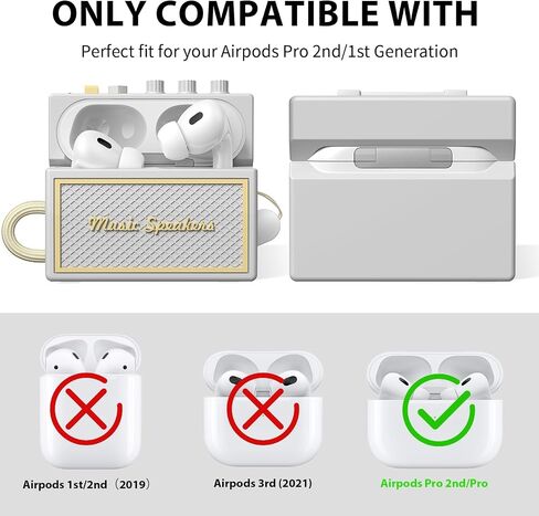 غطاء حماية من الجيل الثاني لسماعات AirPods Pro مع مجموعة أدوات تنظيف، جراب Airpod pro بتصميم جيتار وصوت قديم، غطاء واقٍ من السيليكون الناعم لحافظة AirPods Pro 2 مع حبل (2023/2022) أسود in Kuwait