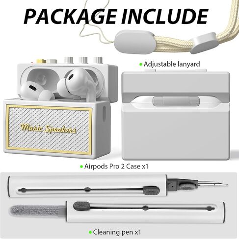 غطاء حماية من الجيل الثاني لسماعات AirPods Pro مع مجموعة أدوات تنظيف، جراب Airpod pro بتصميم جيتار وصوت قديم، غطاء واقٍ من السيليكون الناعم لحافظة AirPods Pro 2 مع حبل (2023/2022) أسود in Kuwait
