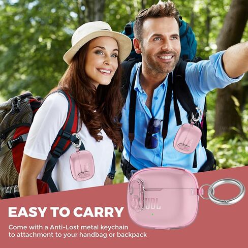 Compatible with JBL Vibe 200TWS/JBL Vibe Beam Case Cover Clear Lock Clip with Cleaner Kit, Transparent TPU Protective Case Cover Men Women with Carabiner for JBL Vibe Beam Charging Case - Clear in Kuwait