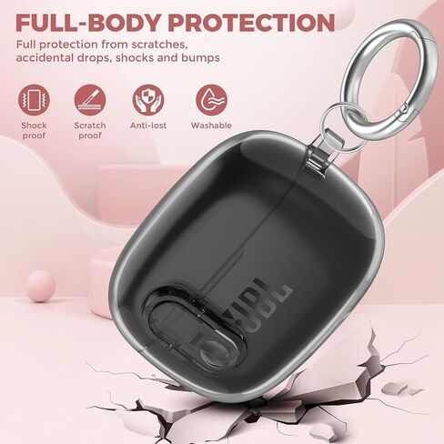 Compatible with JBL Vibe 200TWS/JBL Vibe Beam Case Cover Clear Lock Clip with Cleaner Kit, Transparent TPU Protective Case Cover Men Women with Carabiner for JBL Vibe Beam Charging Case - Clear in Kuwait