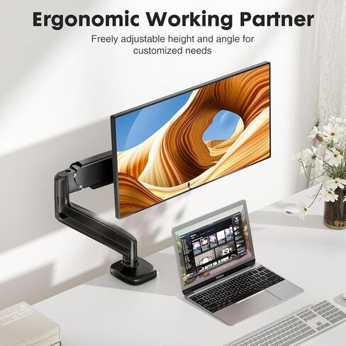 DUMOS Single Monitor Mount for Ultra Wide 15 to 27 Inch Screen, Fully Adjustable Gas Spring Monitor Arm Desk Stand with Clamp and Grommet Base, Fits 4.4 to 15.4 LBS Vesa 75 100 in Saudi Arabia