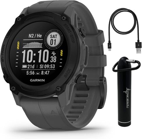 كمبيوتر الغوص القوي Garmin Descent G1، أوضاع غوص متعددة مع حزمة Wearable4U (+ سماعات أذن سوداء، رمادي داكن) in Saudi Arabia