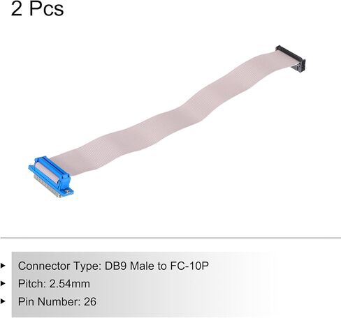 MECCANIXITY 2 قطعة 16Pin كابل شريط مسطح رمادي DB15 ذكر إلى FC-16P 2.54 مم الملعب 30 سم طول DB كابل المنفذ التسلسلي للكمبيوتر، شاشة LED، DVD مع 4 براغي in Kuwait
