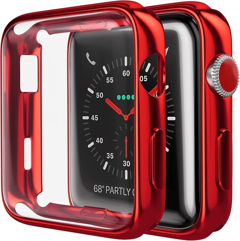 حافظة ممتصة للصدمات متوافقة مع Apple Watch Series 3/2 / 1 - [38 ملم] | واقي شاشة بغطاء كامل ناعم، رفيع/خفيف الوزن، جراب ممتص للصدمات | أحمر in Kuwait