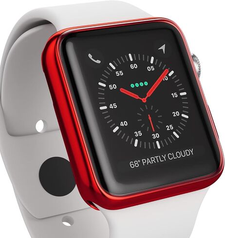 حافظة ممتصة للصدمات متوافقة مع Apple Watch Series 3/2 / 1 - [38 ملم] | واقي شاشة بغطاء كامل ناعم، رفيع/خفيف الوزن، جراب ممتص للصدمات | أحمر in Kuwait