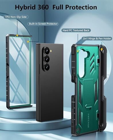 FNTCASE for Samsung Galaxy Z-Fold-6 Case: Military Grade 360 Full-Body Protective S-Pen Holder Hinge Protection Heavy Duty Shockproof Phone Cover with Kickstand for Galaxy ZFold 6 5G 2024(Black) in Saudi Arabia