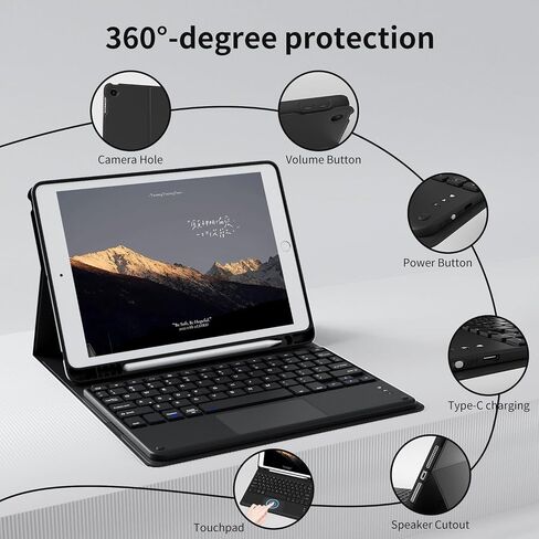 Touchpad Keyboard Case for iPad 9th/8th/7th Gen (2021/2020/2019), Detachable Wireless Bluetooth Keyboard Case with Pencil Holder, Multi-Touch Trackpad Keyboard Case for iPad 10.2 inch, Gray in Saudi Arabia