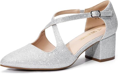 DREAM PAIRS Women's Chunky Heels Dress Pumps Closed Pointed Toe Comfort Cross Strap Block Heel Shoes for Party Dance Wedding in Saudi Arabia