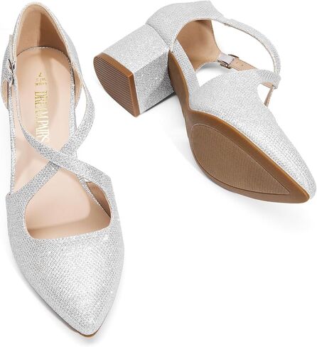 DREAM PAIRS Women's Chunky Heels Dress Pumps Closed Pointed Toe Comfort Cross Strap Block Heel Shoes for Party Dance Wedding in Saudi Arabia