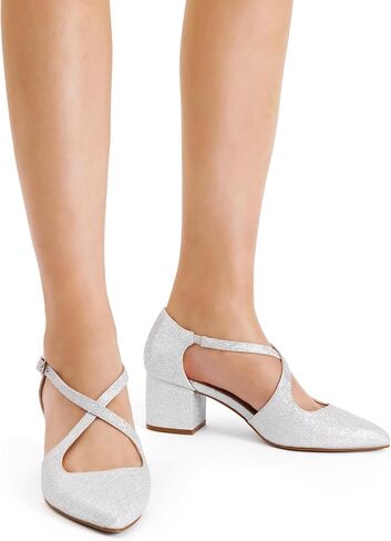 DREAM PAIRS Women's Chunky Heels Dress Pumps Closed Pointed Toe Comfort Cross Strap Block Heel Shoes for Party Dance Wedding in Saudi Arabia