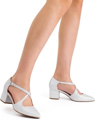 DREAM PAIRS Women's Chunky Heels Dress Pumps Closed Pointed Toe Comfort Cross Strap Block Heel Shoes for Party Dance Wedding in Saudi Arabia