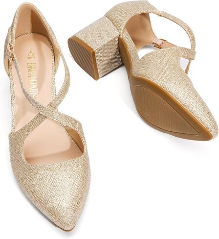 DREAM PAIRS Women's Chunky Heels Dress Pumps Closed Pointed Toe Comfort Cross Strap Block Heel Shoes for Party Dance Wedding in Saudi Arabia