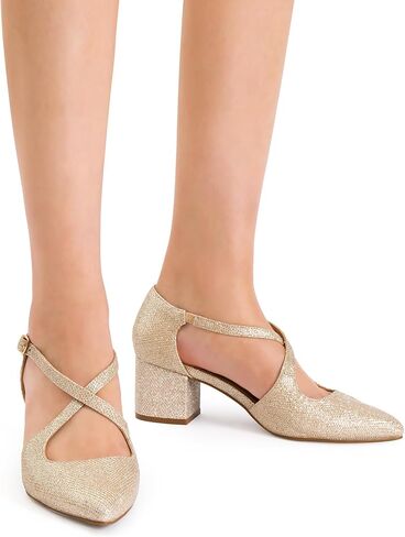 DREAM PAIRS Women's Chunky Heels Dress Pumps Closed Pointed Toe Comfort Cross Strap Block Heel Shoes for Party Dance Wedding in Saudi Arabia