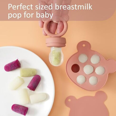 KEERT Baby Breastmilk Popsicle molds with Baby Food Feeder for Teething Relief, Silicone Fruit Feeder Pacifier Food Freezer Tray for Babies Feeding, Teething teether in Saudi Arabia