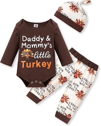 My First Thanksgiving Baby Boy Outfit Turkey Romper Gobble Pants with Hat Thanksgiving Clothes in Saudi Arabia