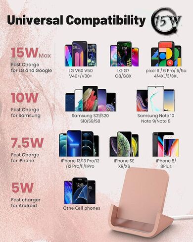 YW YUWISS Wireless Charger, 15W Max Wireless Charging Stand Cordless Charger Compatible with iPhone 14 13 12/12 /11Pro Max/XR/XS Max/XS/X/8/8Plus Galaxy S22/S21/S9/S9+/S8/S8+ Note in Saudi Arabia