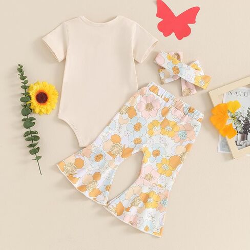 Karuedoo Newborn Baby Girl Clothes Daddy's Girl Romper Boho Floral Flared Pants Headband Set 3Pcs Summer Outfits in Saudi Arabia