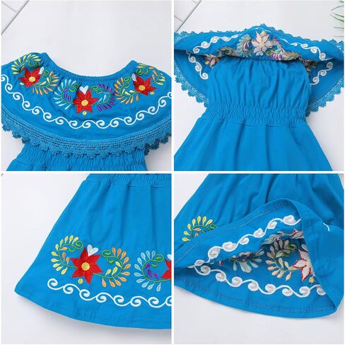 AWIBMK Baby Girls Mexican Dress Off Shoulder Floral Embroidered Dresses Cinco De Mayo Kids Traditional Ethnic Wear Outfit in Saudi Arabia
