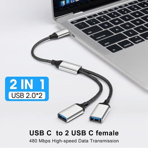 كابل مقسم USB، محول USB A مقسم 1 في 2، محور منفذ مزدوج لنقل البيانات/الشحن، تمديد إضافي لسلك الطاقة المقسوم للسيارة/الكمبيوتر المحمول/Mac/PC (أسود) in Kuwait