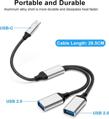 كابل مقسم USB، محول USB A مقسم 1 في 2، محور منفذ مزدوج لنقل البيانات/الشحن، تمديد إضافي لسلك الطاقة المقسوم للسيارة/الكمبيوتر المحمول/Mac/PC (أسود) in Kuwait