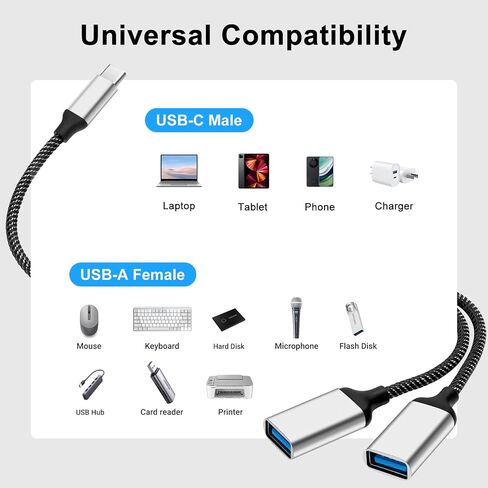 كابل مقسم USB، محول USB A مقسم 1 في 2، محور منفذ مزدوج لنقل البيانات/الشحن، تمديد إضافي لسلك الطاقة المقسوم للسيارة/الكمبيوتر المحمول/Mac/PC (أسود) in Kuwait