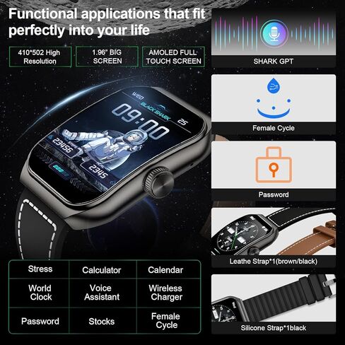 ساعة ذكية Black Shark GT3 للرجال، 1.96 بوصة مكالمة بلوتوث ذكية، مراقب معدل ضربات القلب SpO2، 100+ أوضاع رياضية ونظام تحديد المواقع العالمي، متتبع اللياقة البدنية المقاوم للماء IP68، 10 أيام، متتبع الأنشطة لنظام Android iOS، أسود in Kuwait