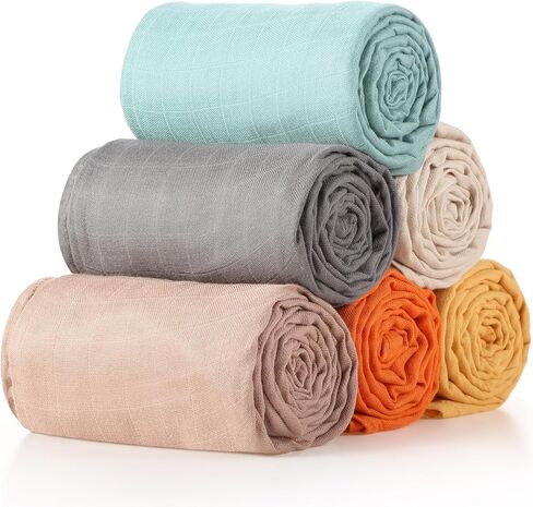 6 Pcs Muslin Swaddle Blankets Breathable Cotton Newborn Blankets Colorful Baby Swaddle Receiving Blankets Soft Cotton Baby Blanket Registry Essentials Gift for Unisex Boy Girl(Classic Colors) in Saudi Arabia