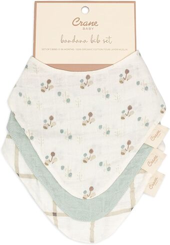 Crane Baby 100% Organic Cotton Baby Bibs, 3-pc. Set, Bunny Pattern for Boys, Girls, Unisex, Feeding, Drooling, Teething Bibs in Saudi Arabia