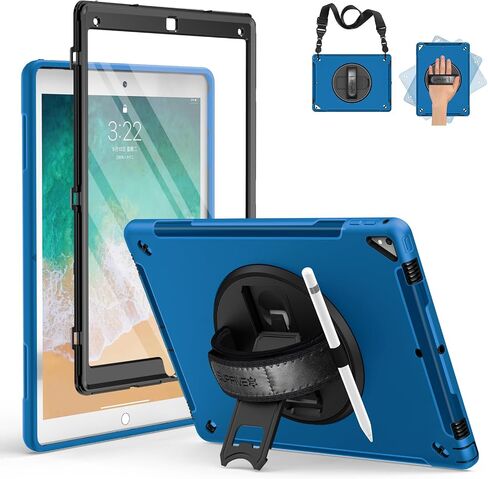 حافظة SUPFIVES لجهاز iPad Pro 12.9 2015/2017: حافظة iPad 12.9 بوصة الجيل الأول/ الثاني من السيليكون المقاوم للصدمات بدرجة عسكرية مع حامل قلم رصاص + مقبض + حزام كتف + حامل دوار، أسود in Kuwait